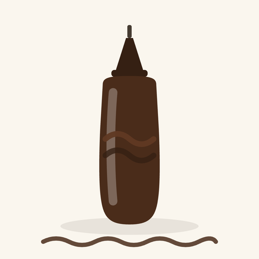 Dark ganache drizzle squeeze bottle illustration